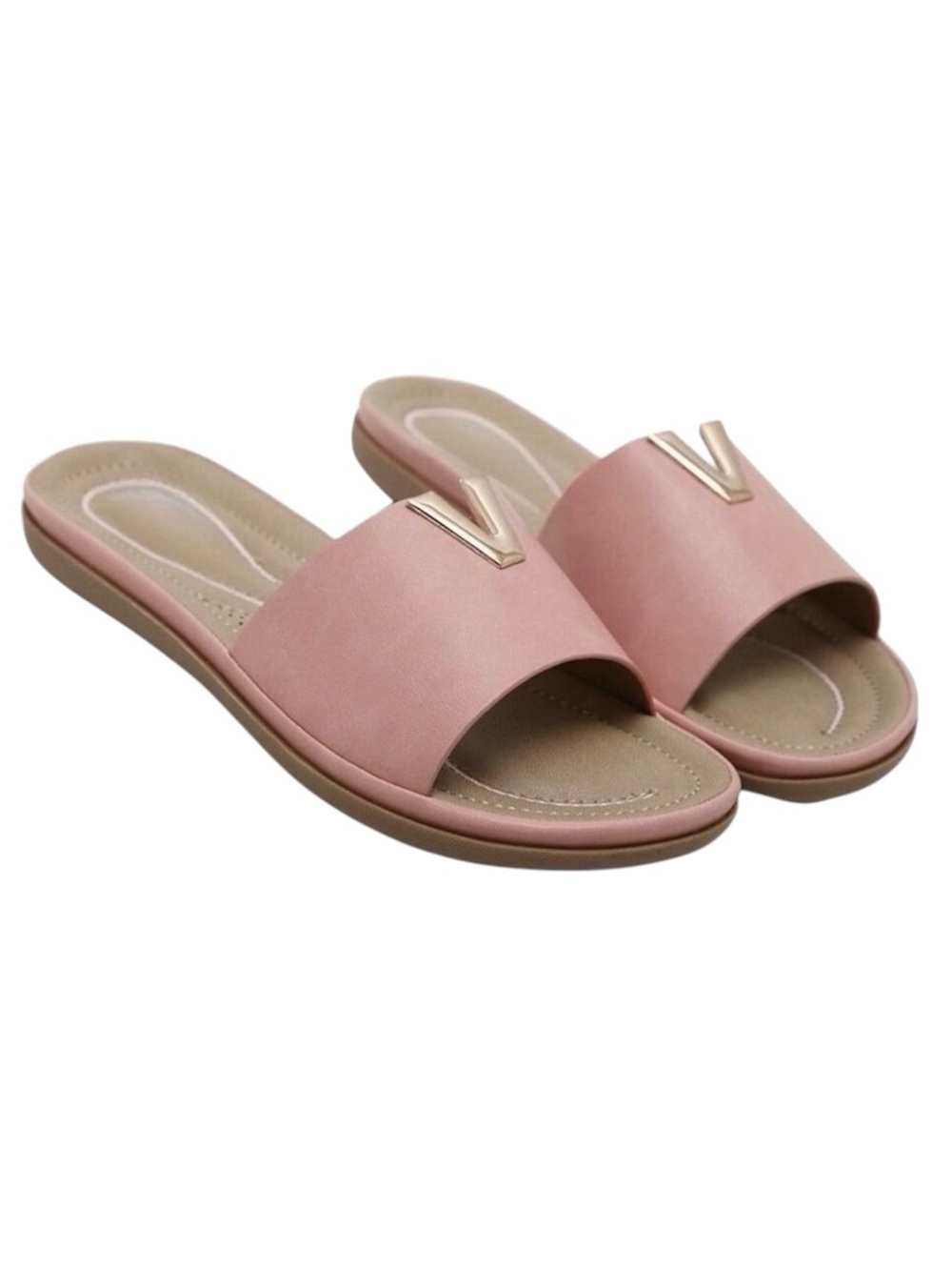 Women's Pink Slip-On Sandals w/ Gold V Toe Accent Size 11